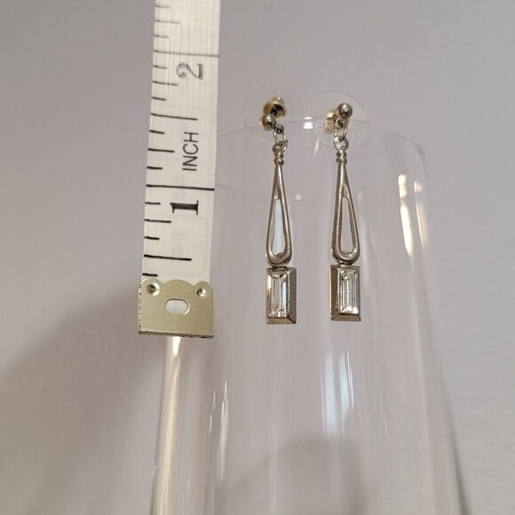 Vintage Silver Tone Earrings Drop Dangle Sparkly Crystal - Picture 5 of 5